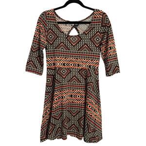 Vibe Sportswear Women's L Boho Aztec Knit Fit & Flare Mini Dress Southwestern